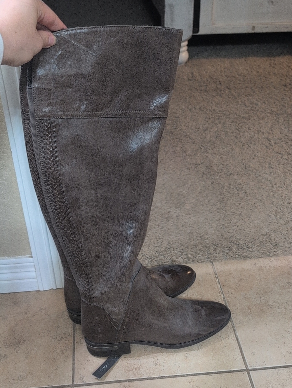 Vince Camuto Tall Braided Detail Riding Boots in Brown